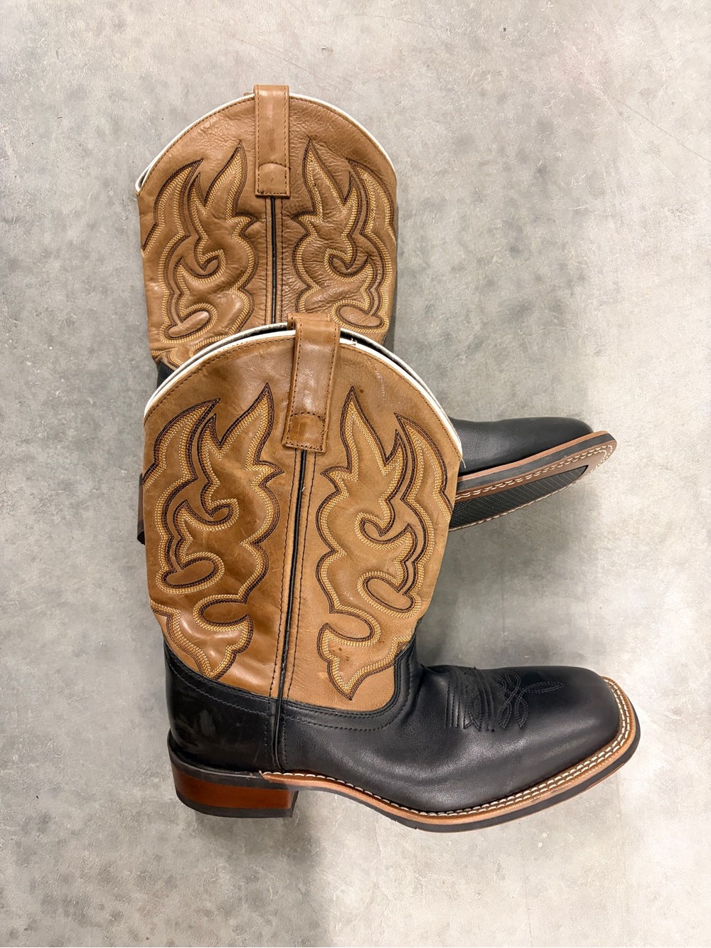 Laredo Black Foot with Tan Shaft Western Boots